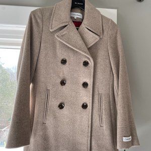 NWT Calvin Klein Women's Double Breasted Peacoat Size 6 Oatmeal